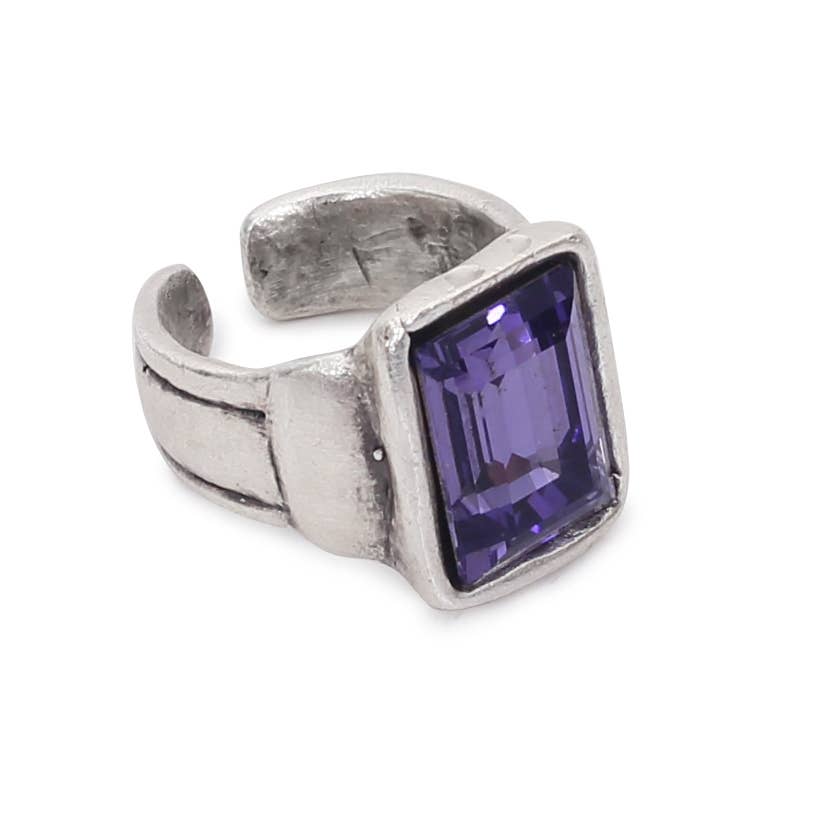 Handmade Purple Crystal Brass Ring - 6915