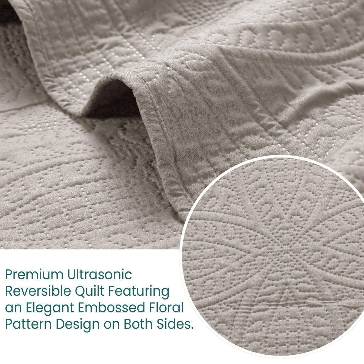 Quilted Bedspread 3 Pc Coverlet Bedding Quilt Set All Season: Full/Queen / Beige