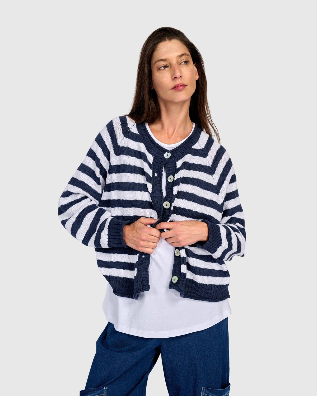 Sunny Stripe Cardigan, Navy/White: NAVY / ONE SIZE