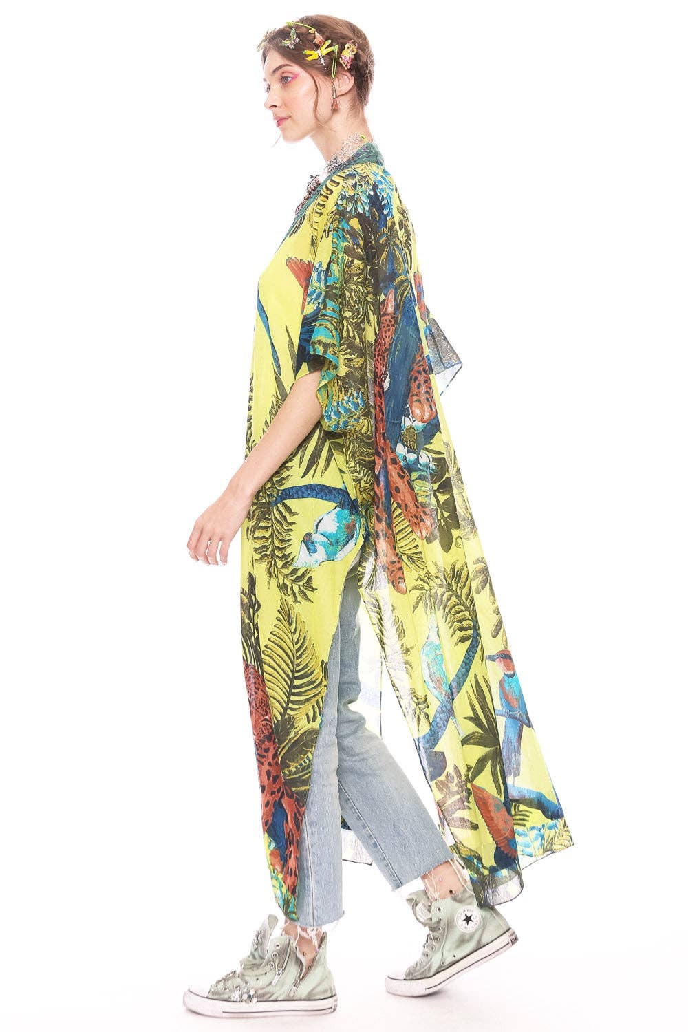 Wild Nights Maxi Kimono: One Size / Lime Tropical