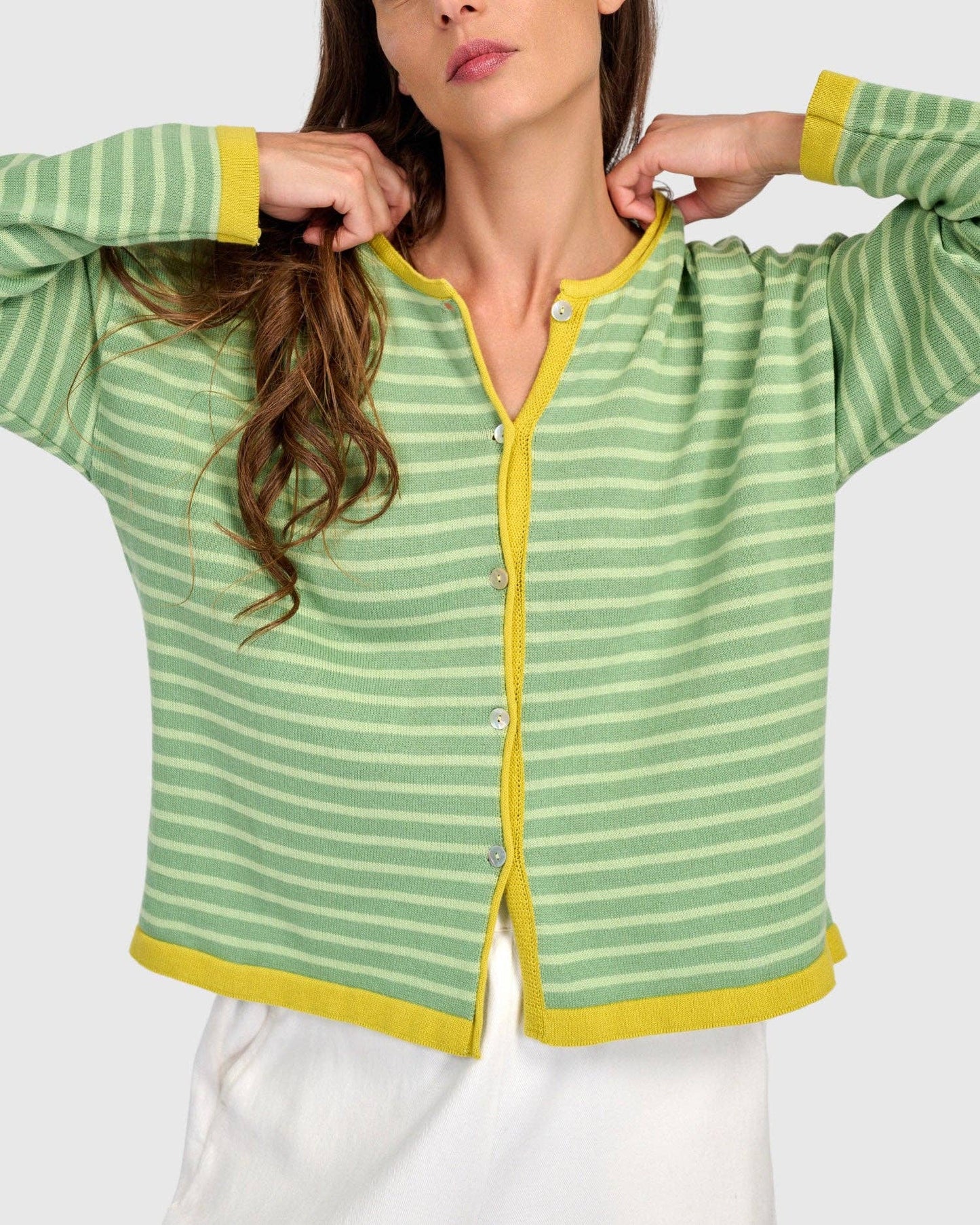 Thimble Trimmed Cardigan, Pistachio: Lime / ONE SIZE