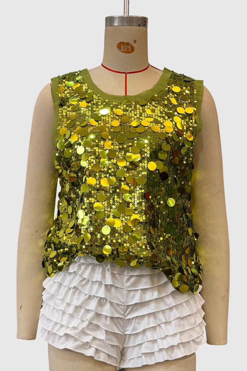 Sleeveless Sequin Tank Top: SILVER / M