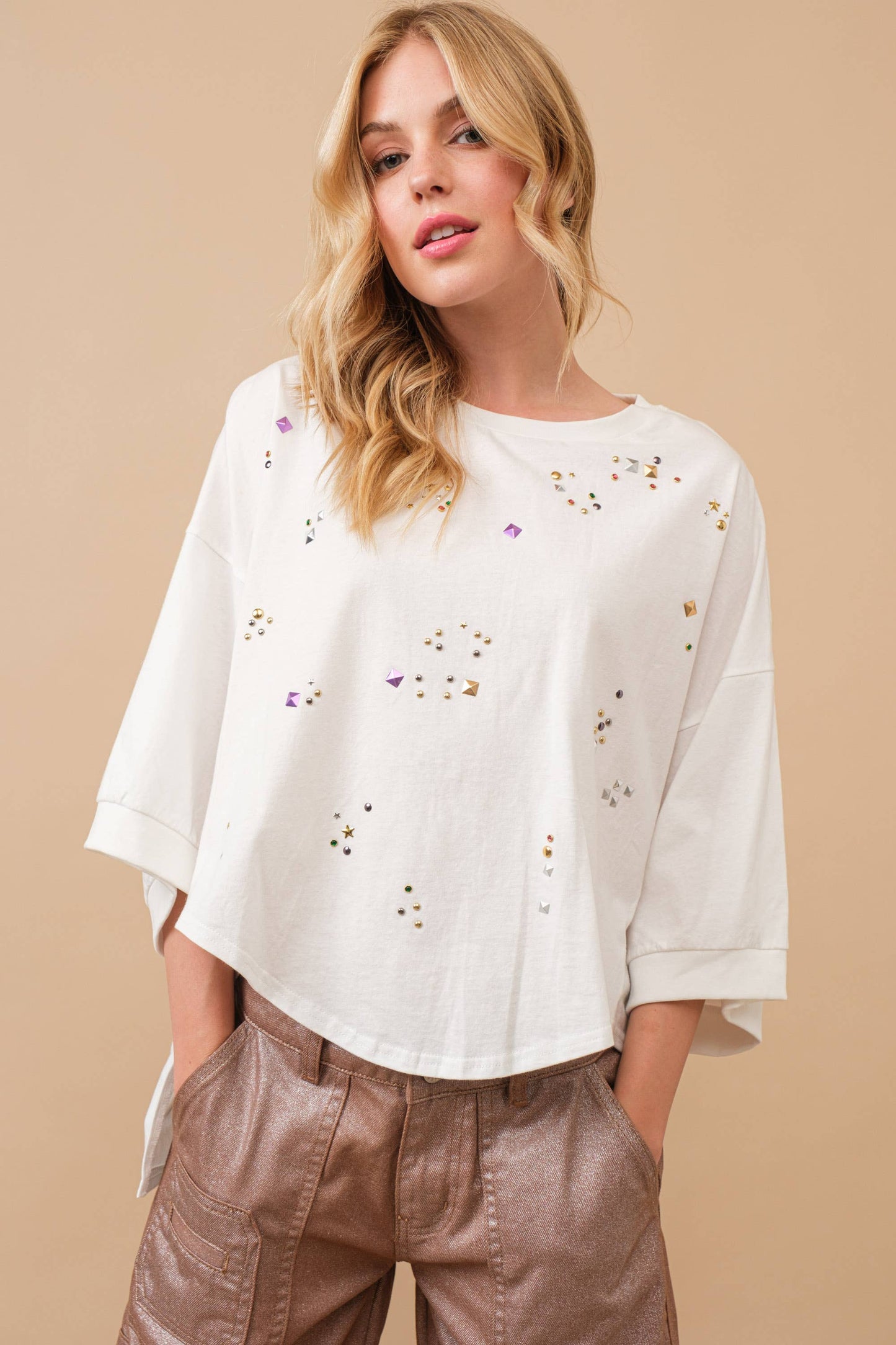 34506T - Cotton Jersey Dolmen T Shirt Top: OFF WHITE / M