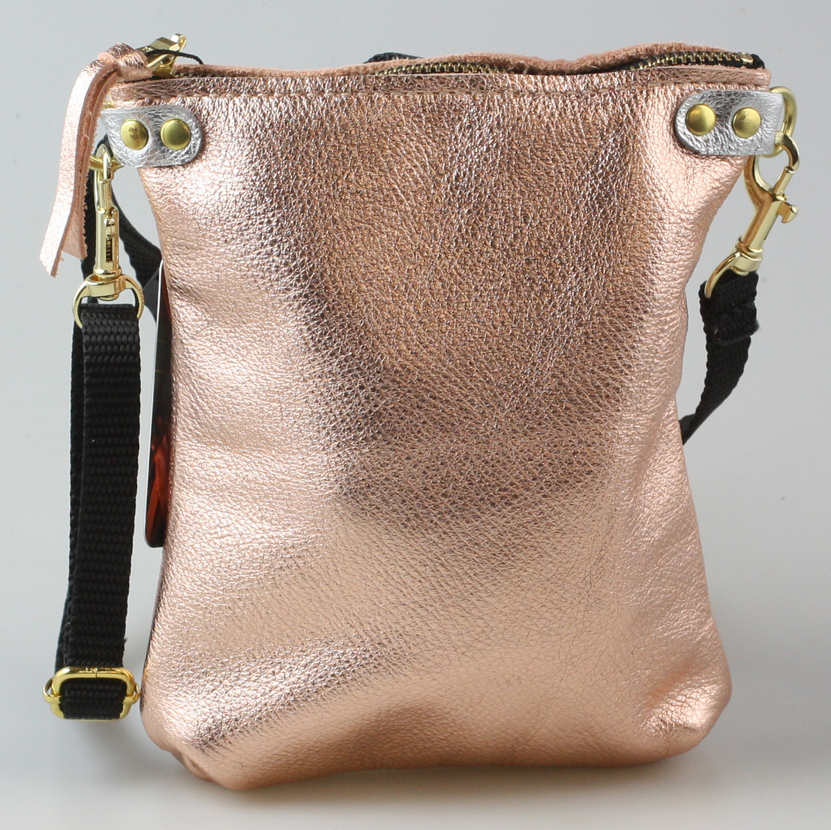 The Lisa Cellphone Crossbody Pouch : Silver / Black Webbing Crossbody Strap