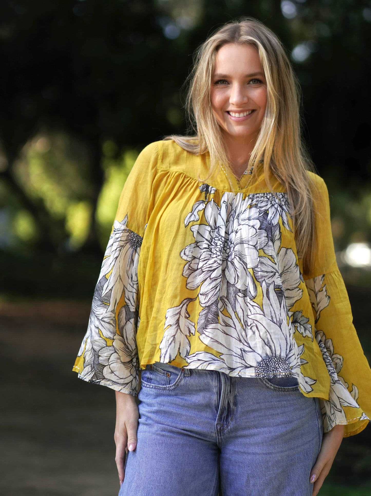 Sana Floral Top Mustard: Mustard / XL