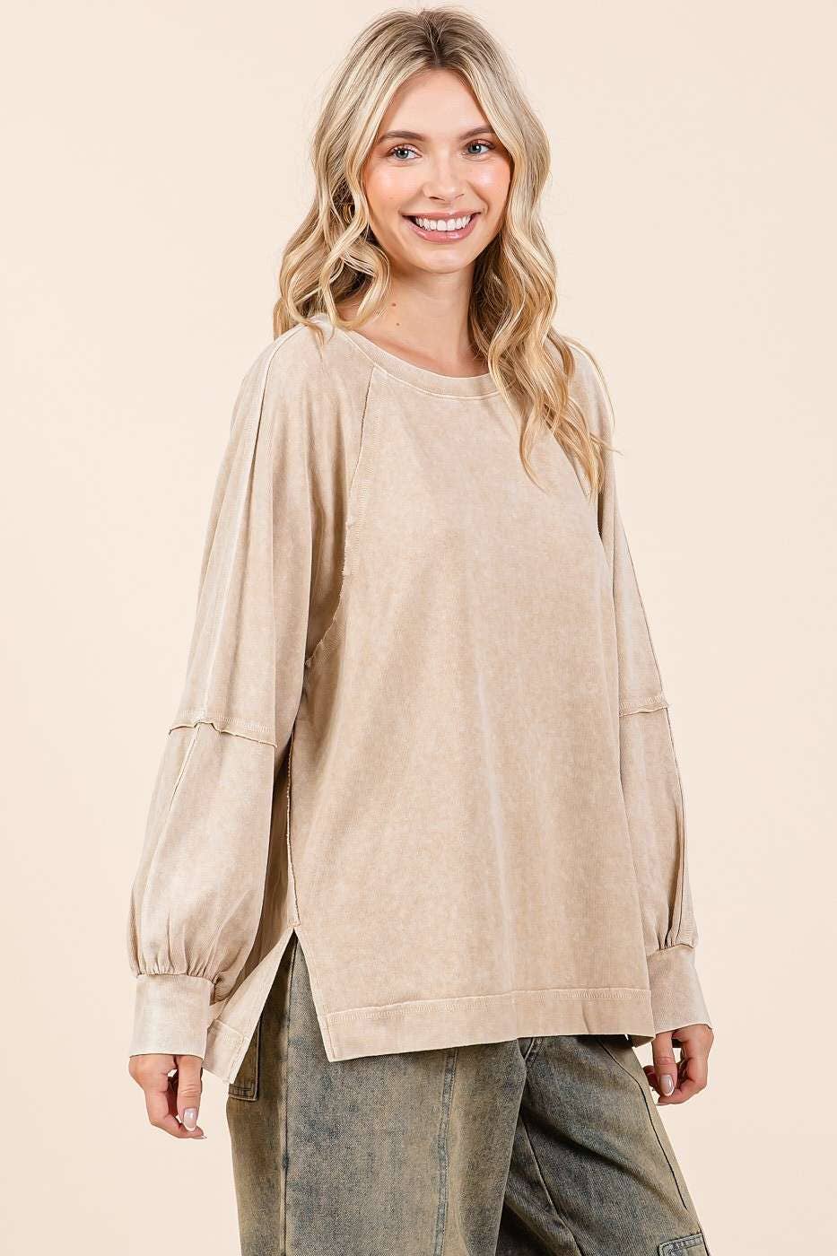 Mineral Wash Raglan Long Sleeve Oversized Top S15303