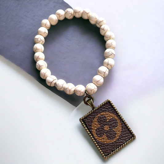 Howlite White Upcycled LV Bracelet