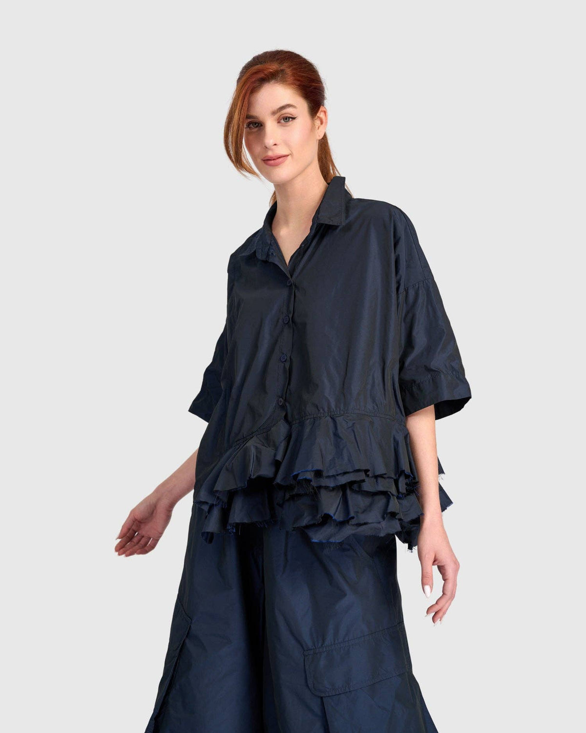 Match Ruffled Shirt, Ink: NAVY / XS (US 6-8)
