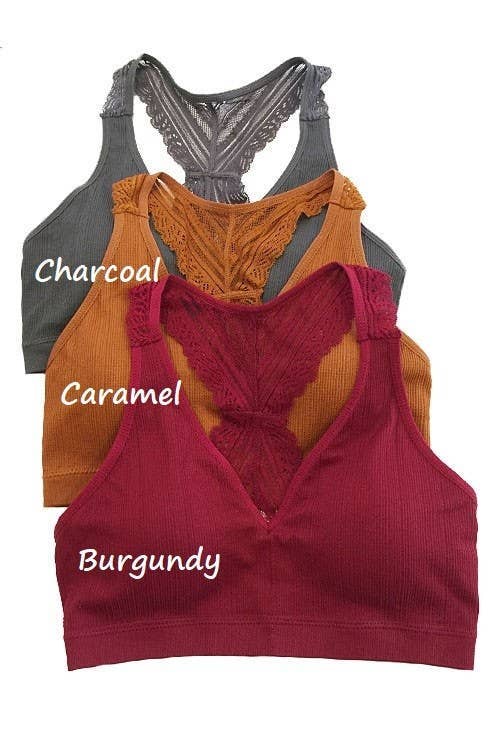 Lace Racerback Bralette: CHARCOAL / 3-3 (S/M-M/L)