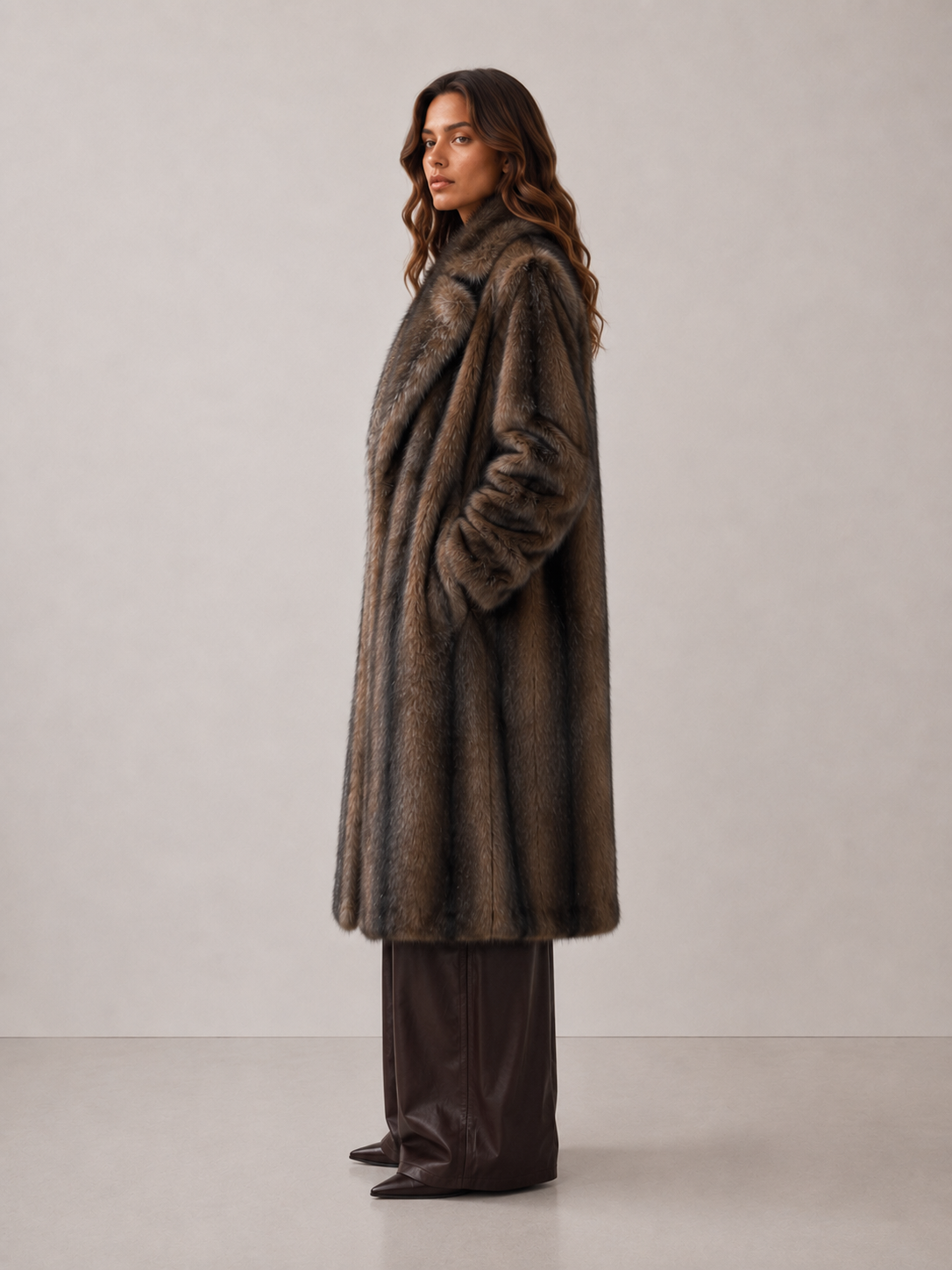 Sag Harbor Oversized Faux Fur Longline Coat Long Fur Coat: Camel / S/M