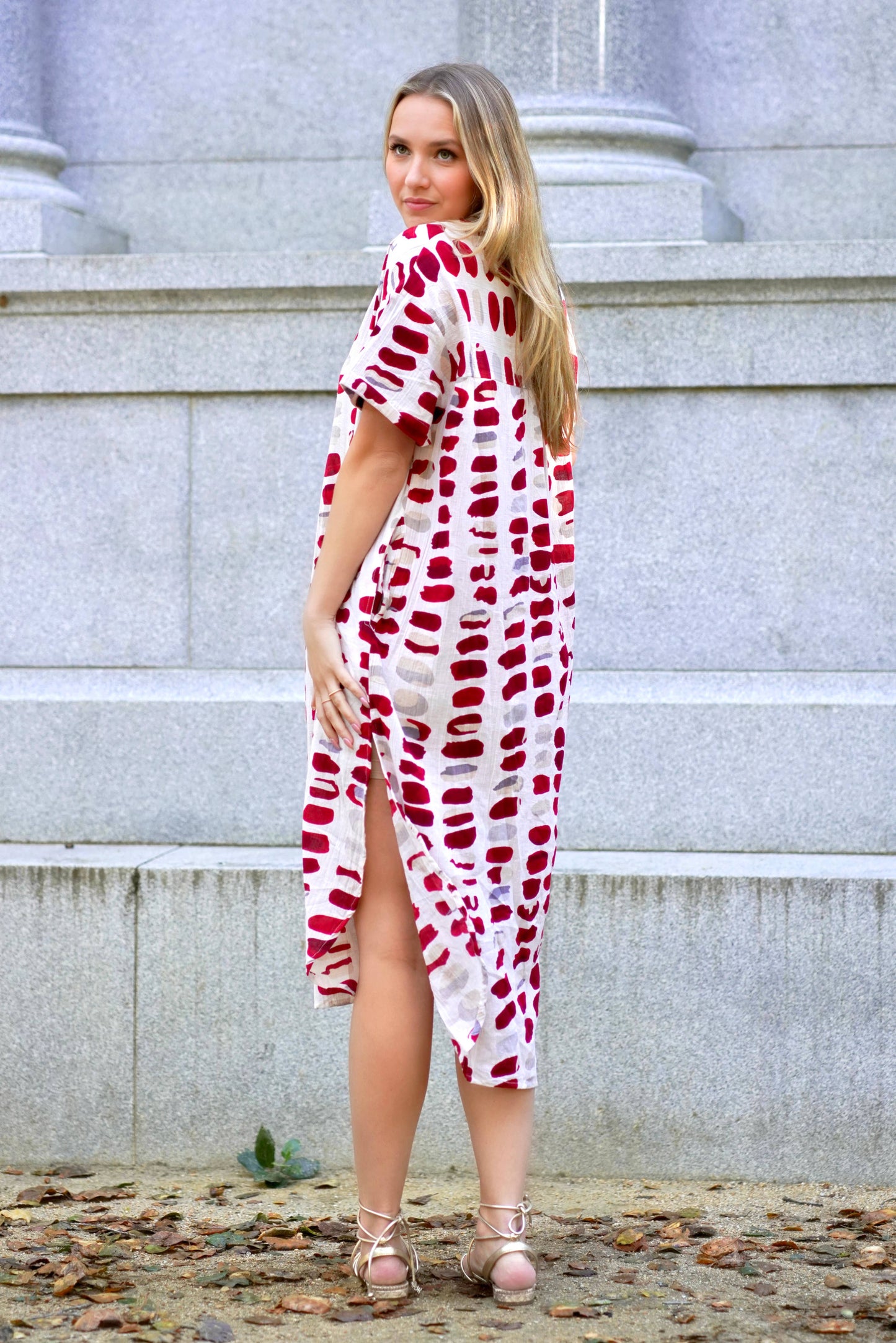 Zoey Geo Dress White Red: White Red / XL