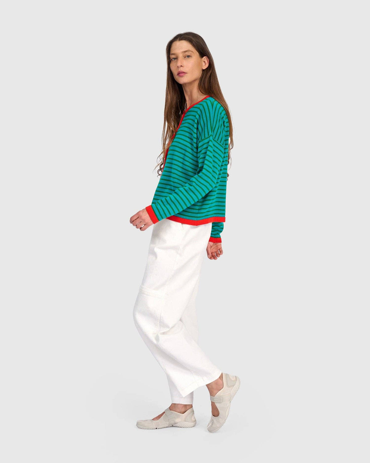 Thimble Trimmed Cardigan, Teal: Green / ONE SIZE