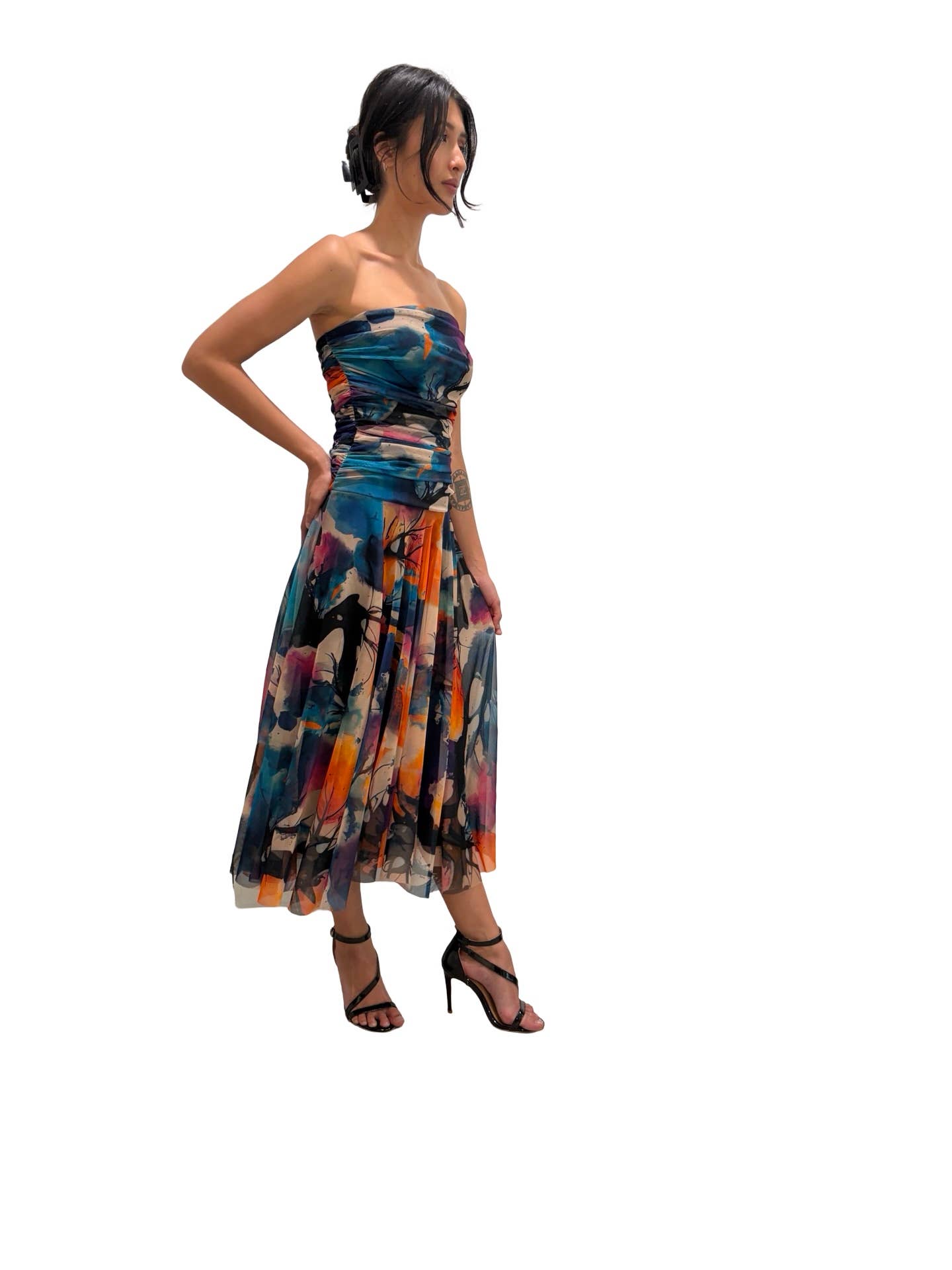 CANDY Strapless Ruched Bodice Circle Skirt Dress  : L