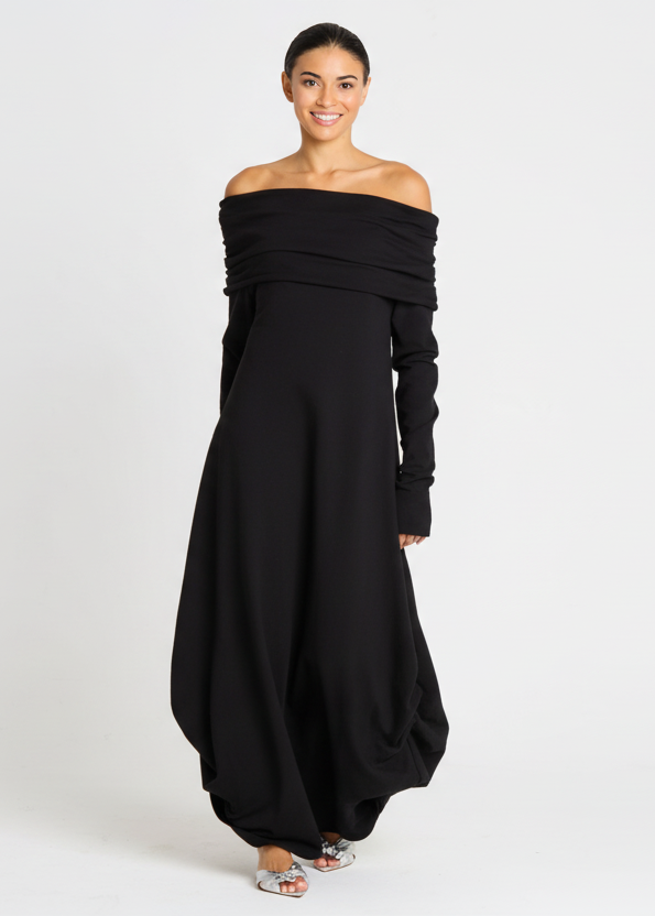 French Terry Curtain Dress - Black: 1