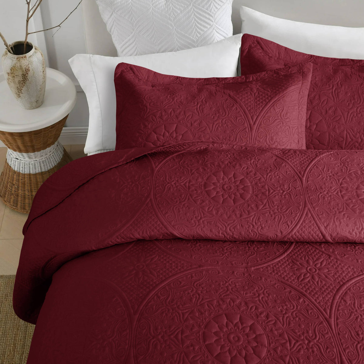 3 Piece Reversible Quilted Bedspread Coverlet Comforter Set: King / Emerald Green