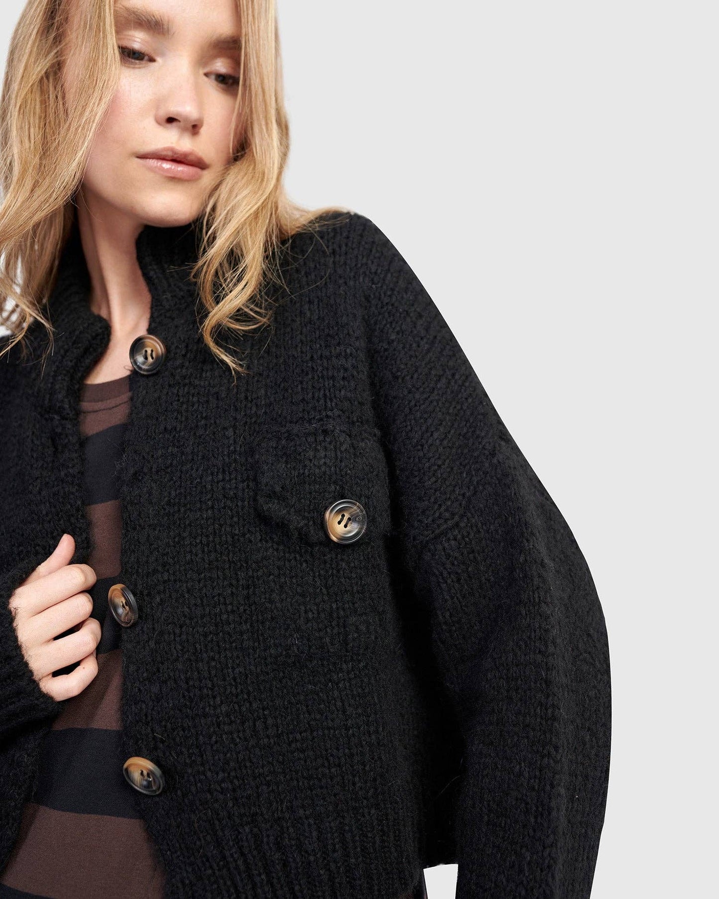 Trucker Cardigan, Black: BLACK / L (US 14-16)