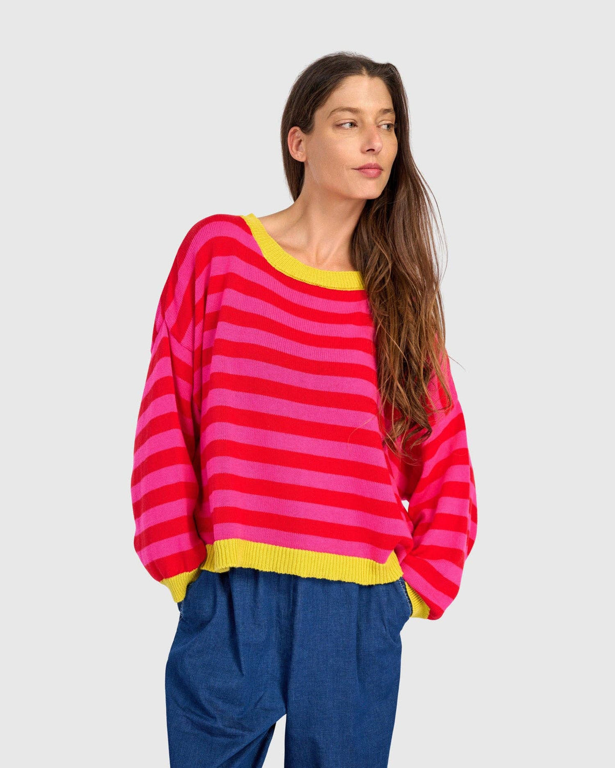 Lolly Stripe Sweater, Fuchsia: Fuchsia / ONE SIZE