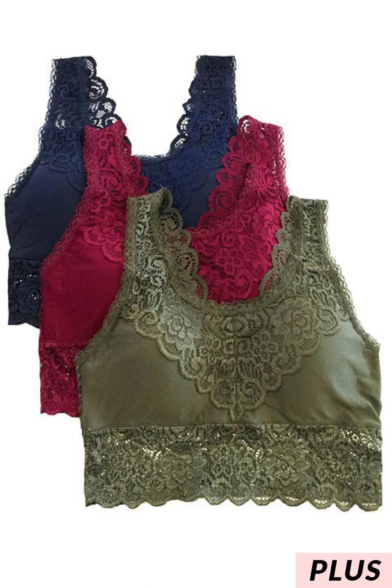 Plus Padded Lace Bralette: BLACK / 3-3 (1XL-2XL)