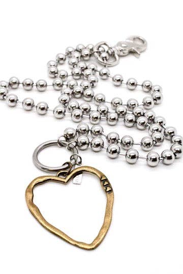 Brass Cutout Heart Convertible Silver Chain Necklace: Double 8mm