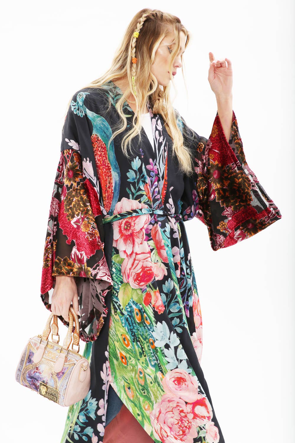 Sweet Fantasy Kimono | Peacock Floral Print | Women's Kimono: Night Peacock Print / One Size