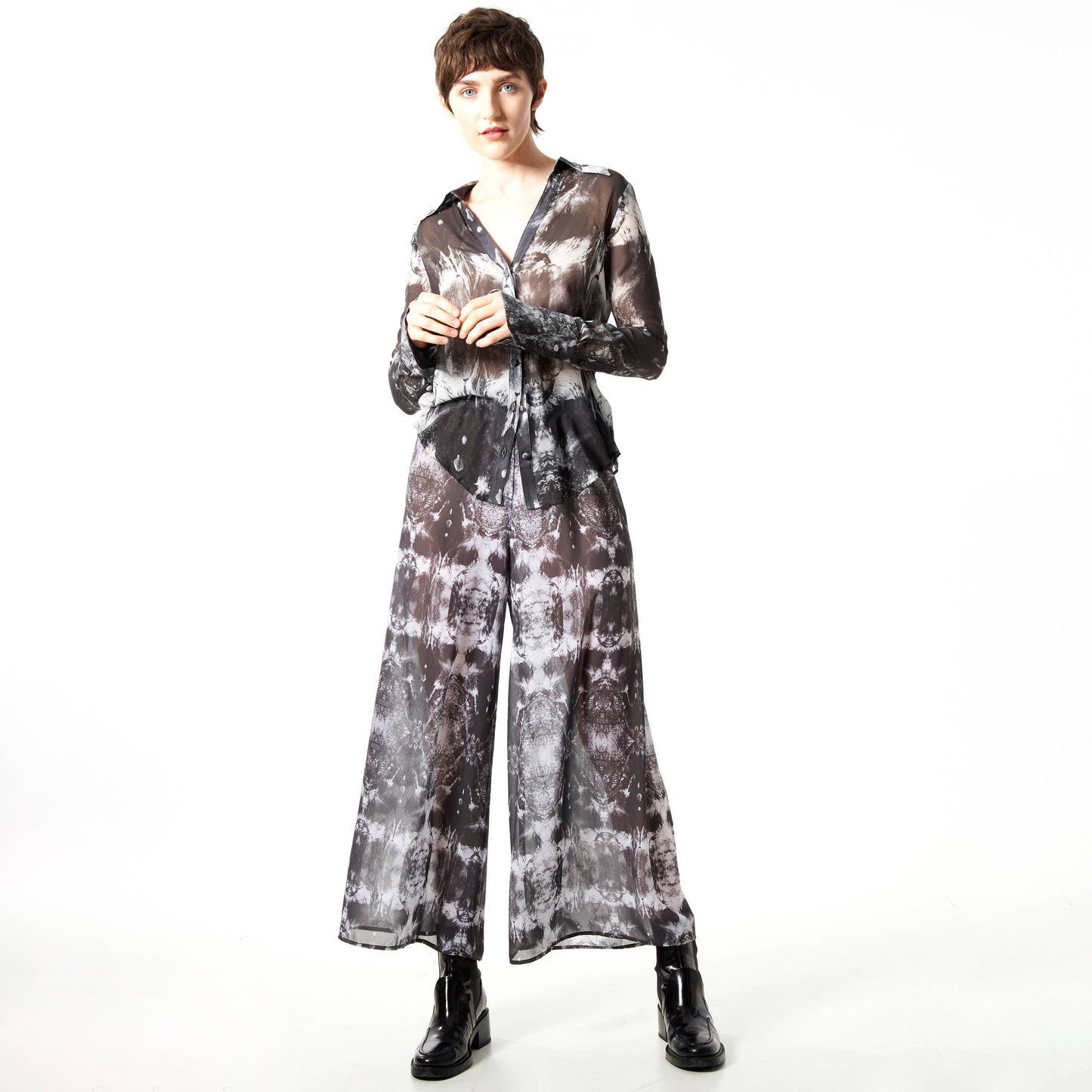 Babs Semi Sheer Wide Leg Pant - Nature Print: M