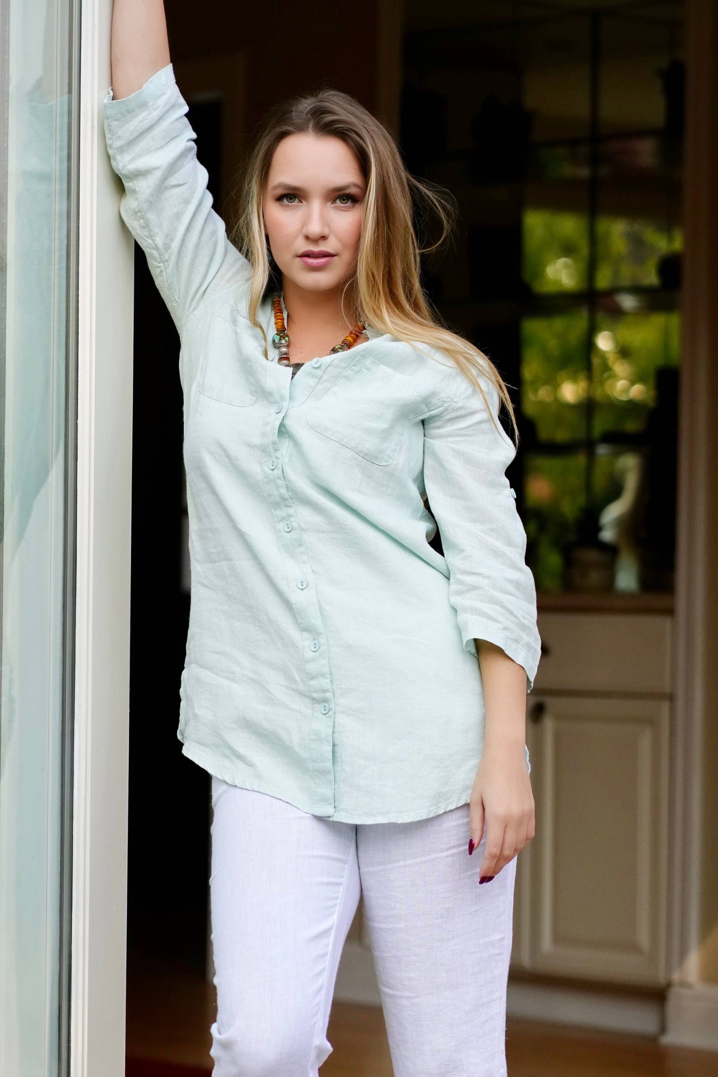 Nia Linen Button Up Sky Blue : LT. Blue / L