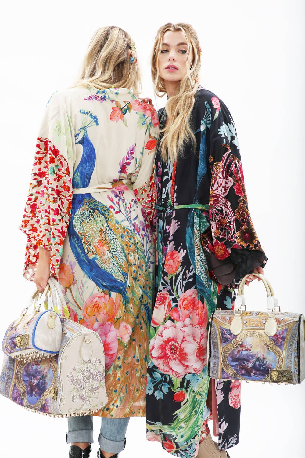 Sweet Fantasy Kimono | Peacock Floral Print | Women's Kimono: Night Peacock Print / One Size