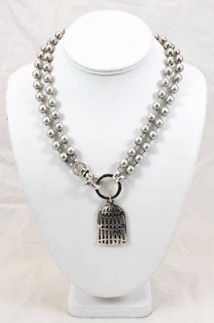 Convertible Short or Long Silver Ball Chain with Bird Cage -The Classics Collection- N2-885