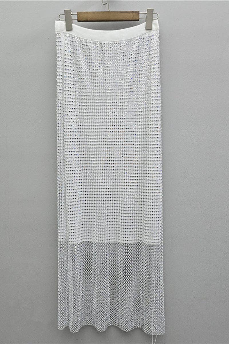 Sparkle Embellished Straight Midi Skirt: COFFEE / One Size