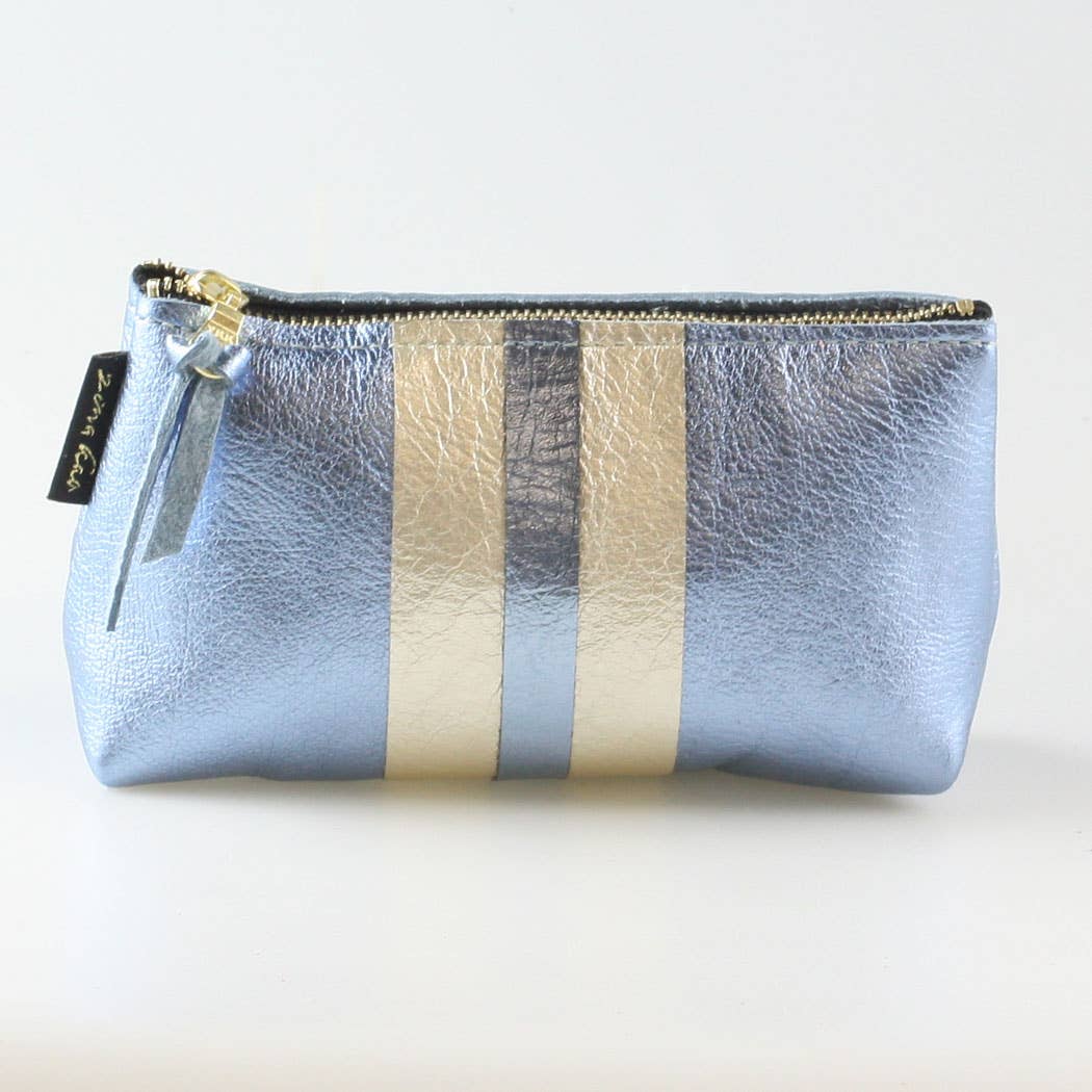 The Metallic Stripe Smaller Makeup Clutch: Bardot: Aqua with layered stripe: Silver/Fuschia