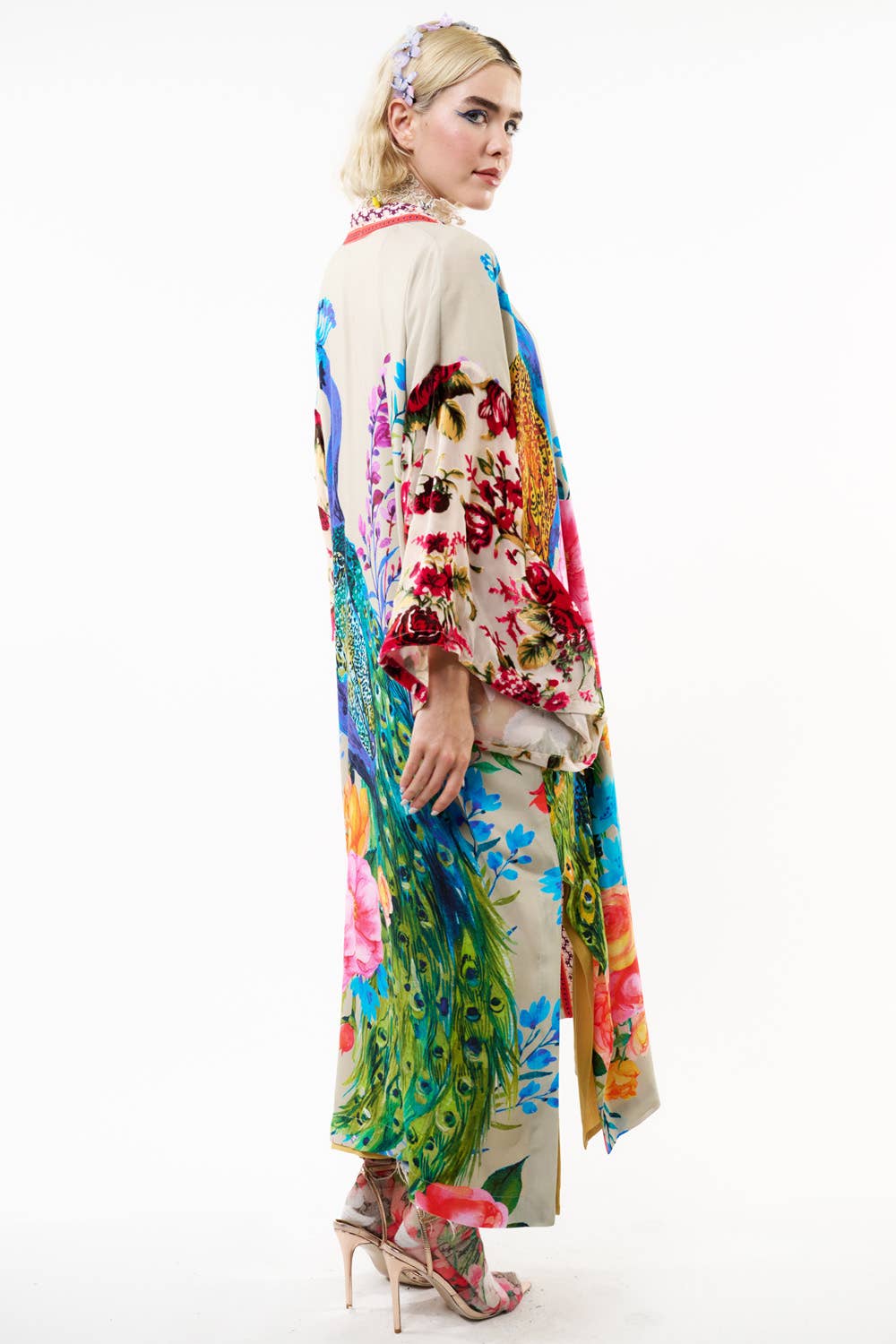 Fantasy Kimono - Beige |Peacock Mesh Sleeve Romantic Robe: Soft Moon / One Size