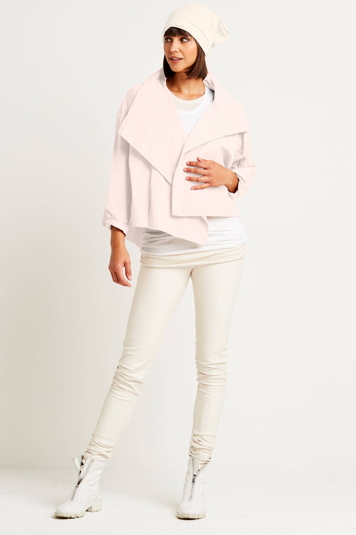 Nylon Cropped Asymmetrical Jacket - Blush: Blush