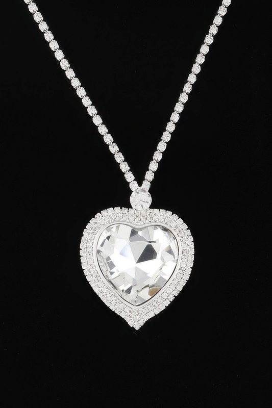 STUYVESANT Jeweled Crystal Heart Necklace: NYFW BYMANYC ® New York: Silver Clear