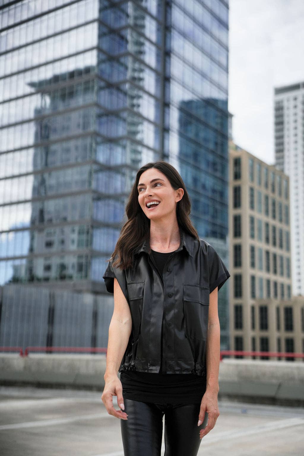 Vegan Leather Mini Cargo Vest - Black: Black