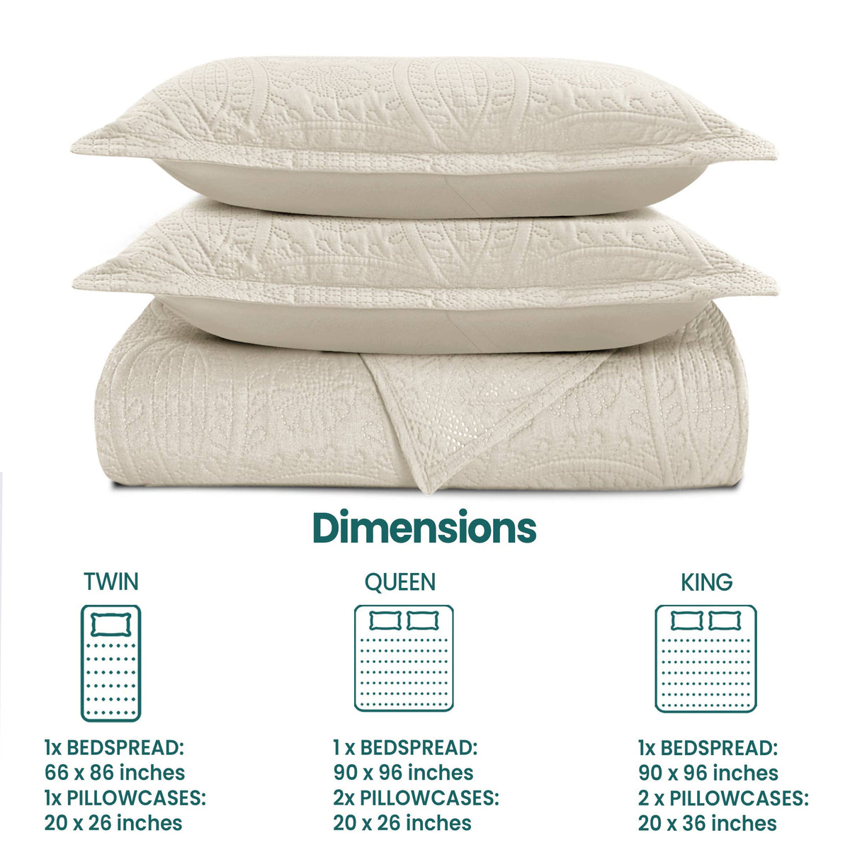 Quilted Bedspread 3 Pc Coverlet Bedding Quilt Set All Season: Full/Queen / Grey