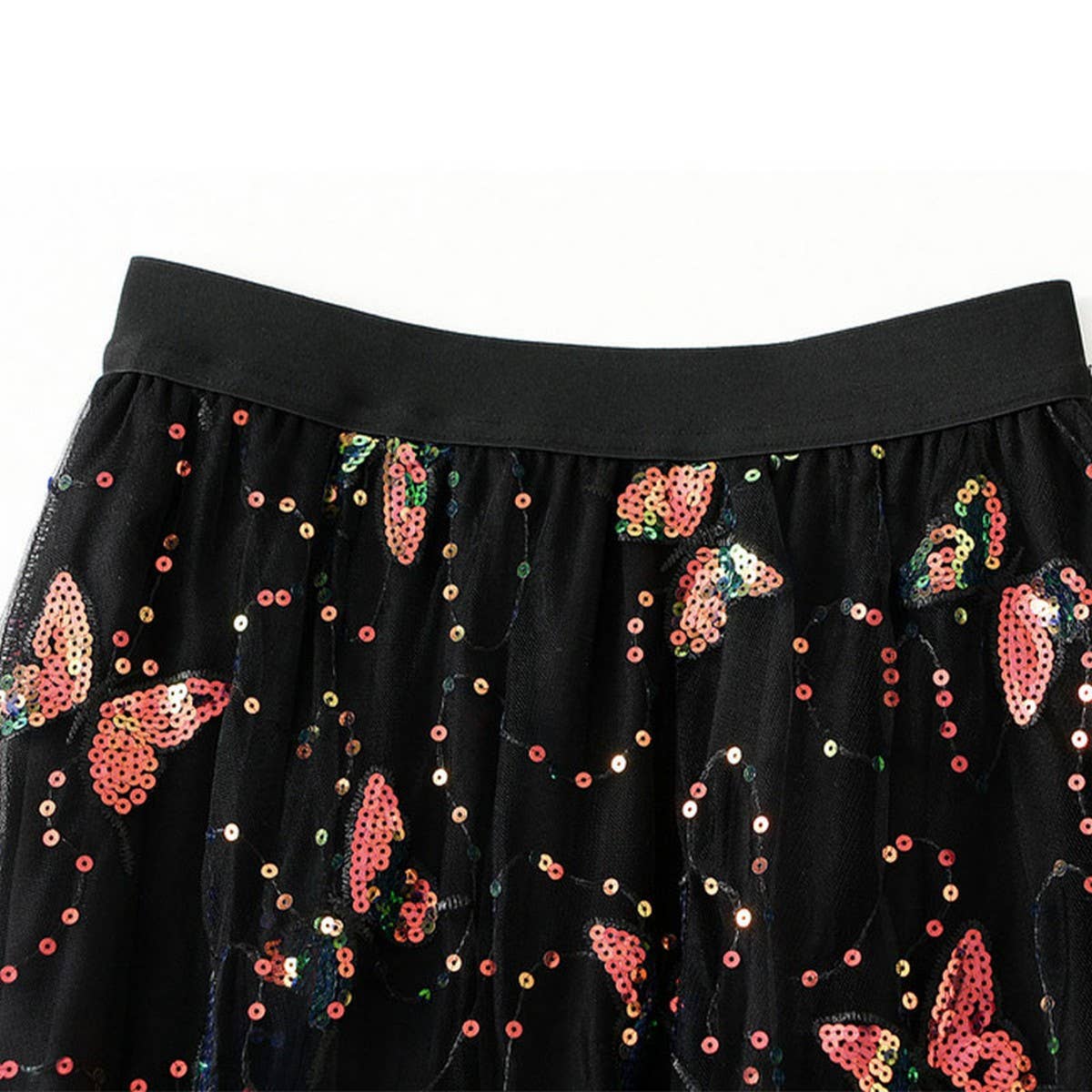 Sequin Butterfly Tulle Midi Skirt_CWBMS0336: Black / (OS) 1