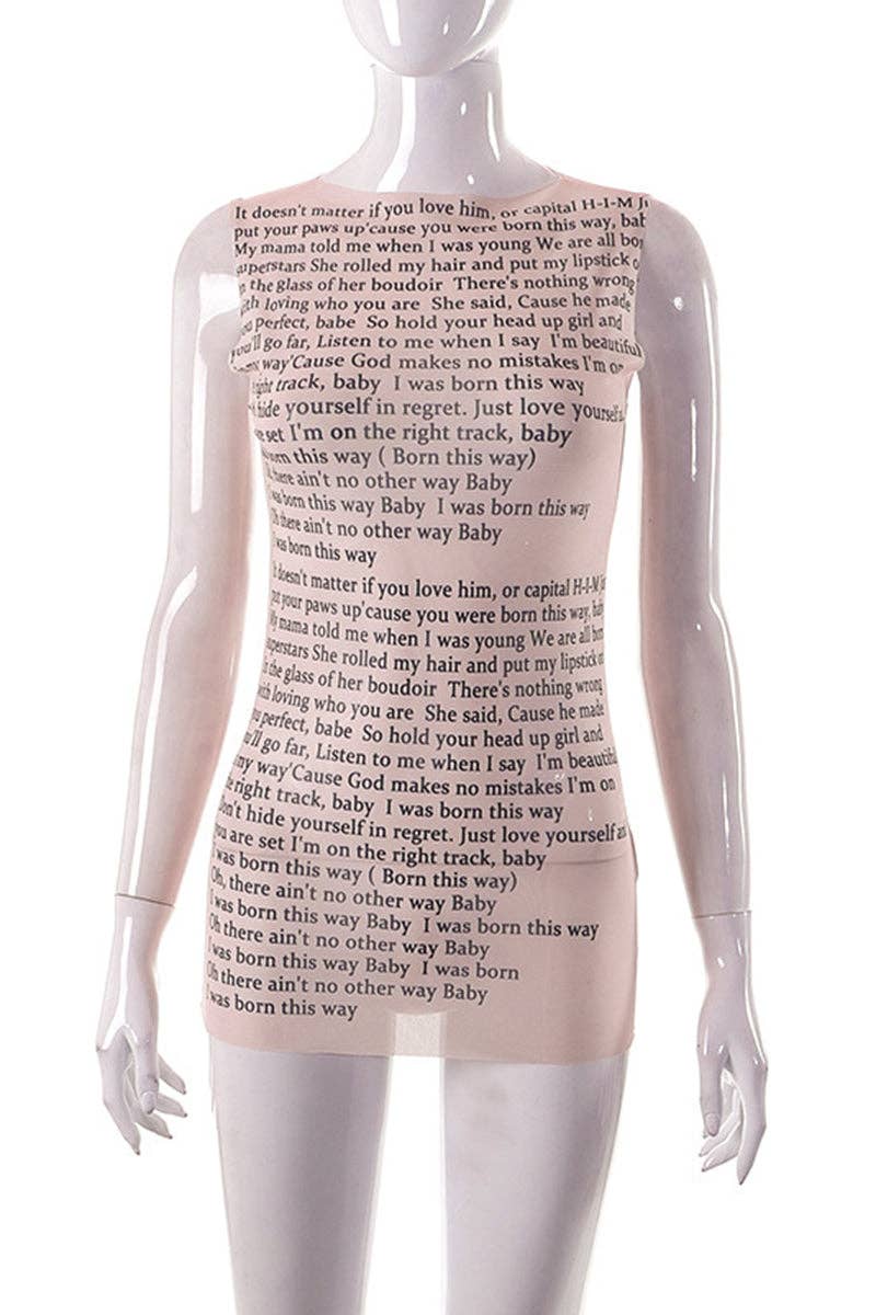 Statement Text Tank Top: BEIGE / L