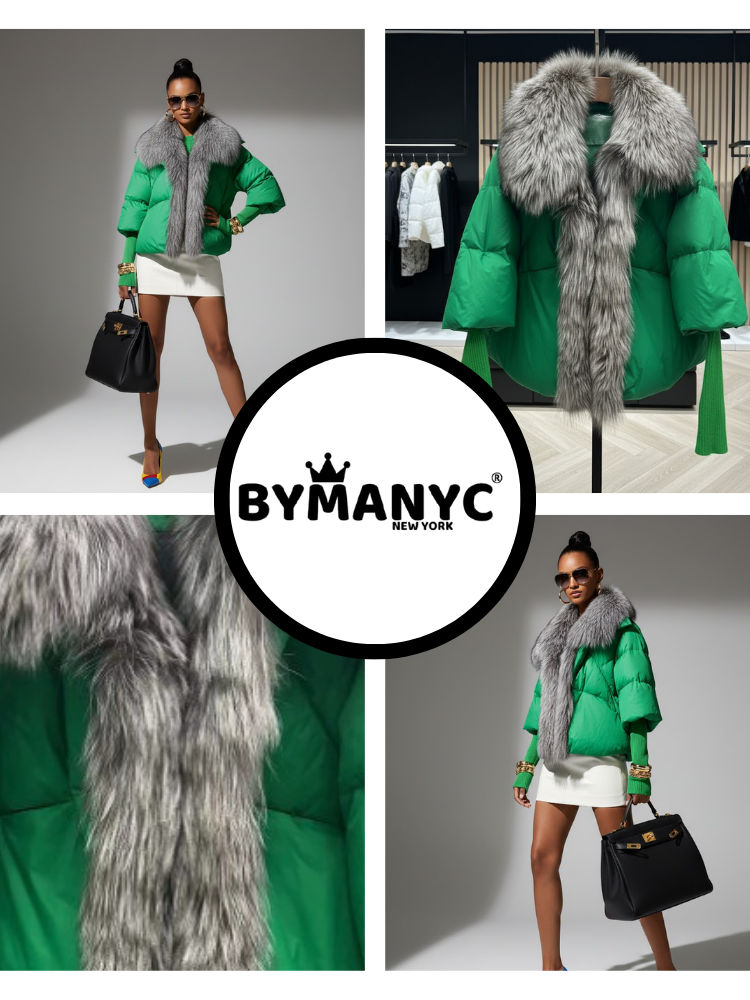 Lux Fur-Trimmed Puffer • THE PLAZA New Collection BYMANYC ® New York: Emerald Green + Silver Fox Fur Collar / S