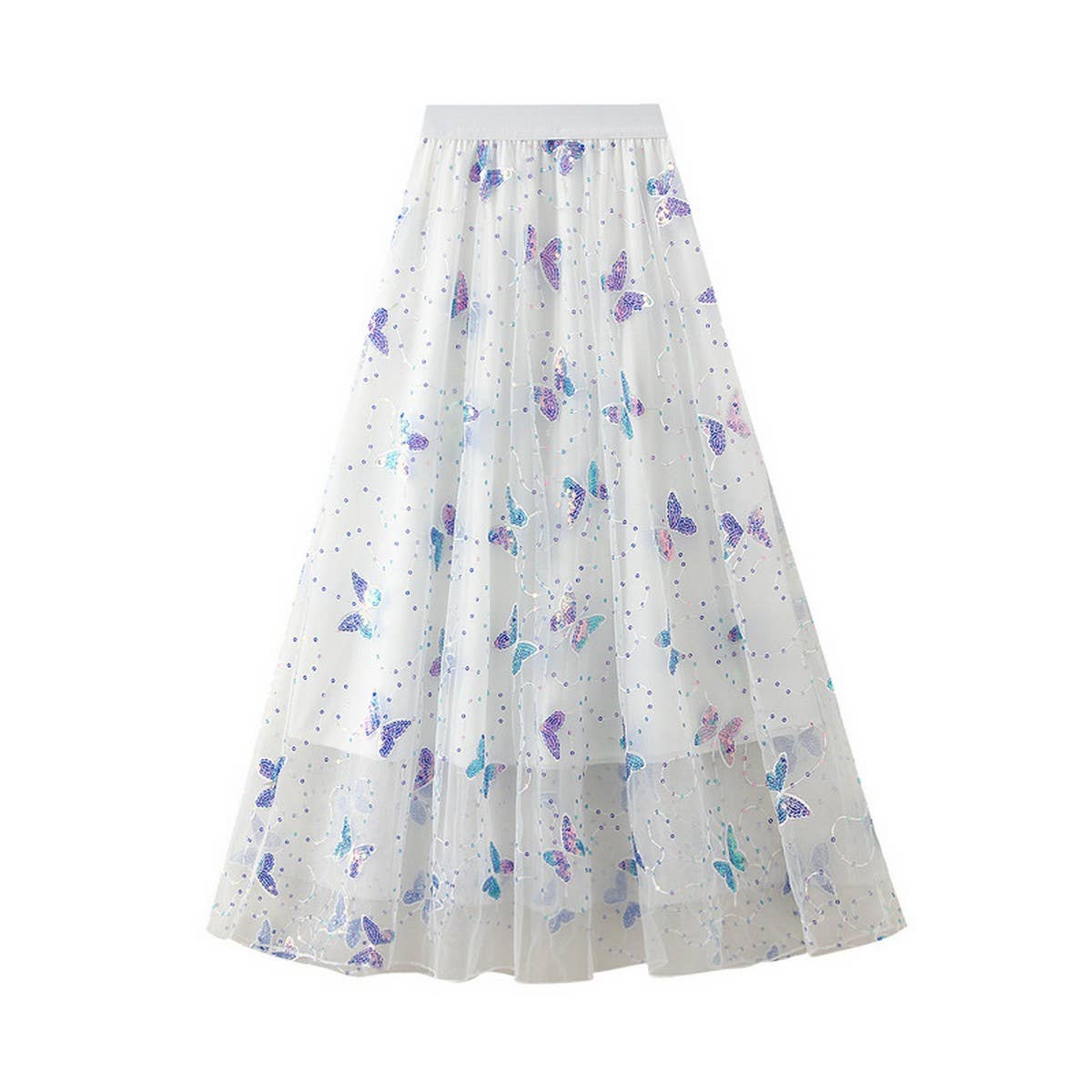 Sequin Butterfly Tulle Midi Skirt_CWBMS0336: Black / (OS) 1