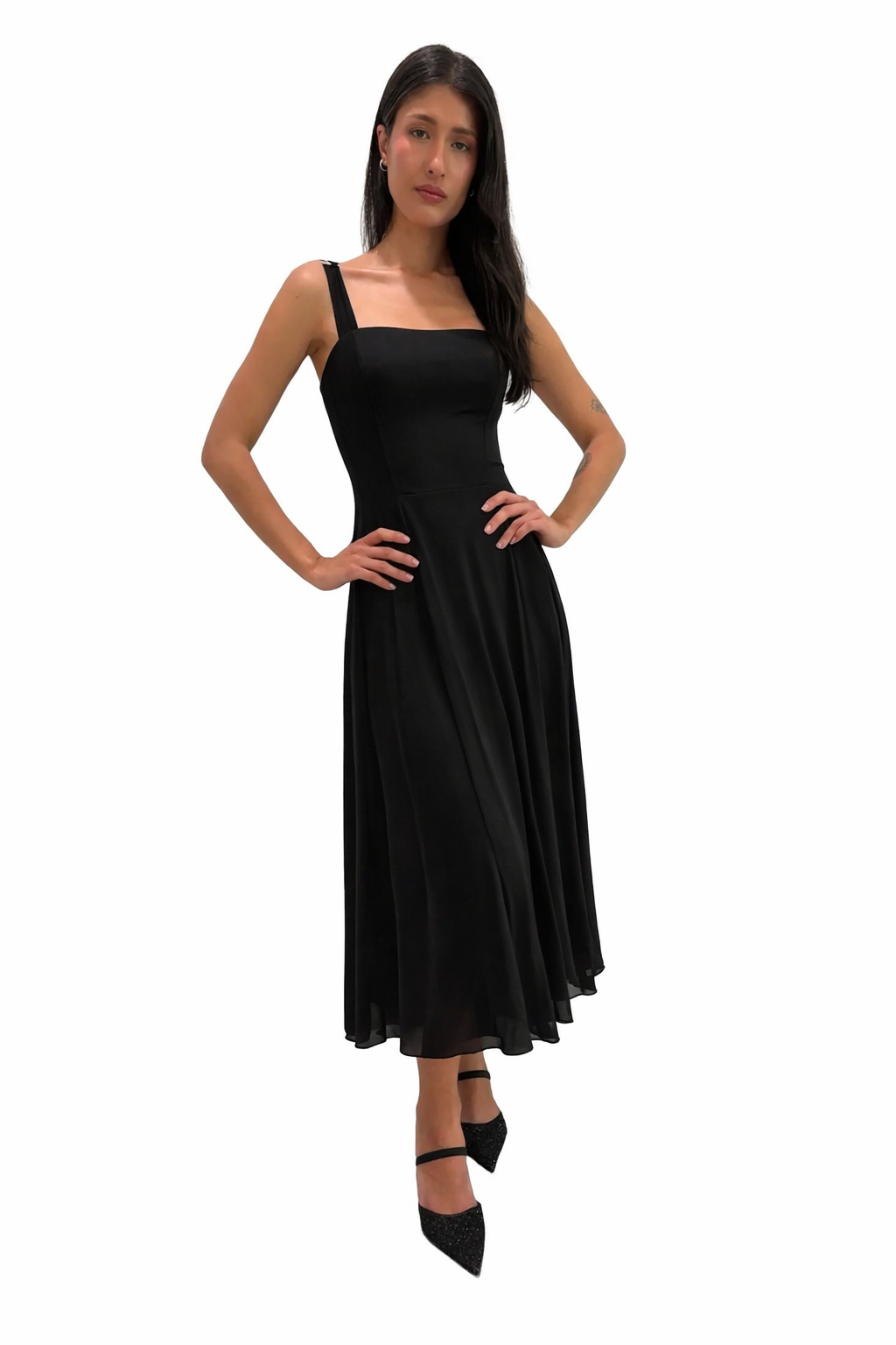 MAXIMA  Tea Length Fit N Flare Paneled Dress Black: S