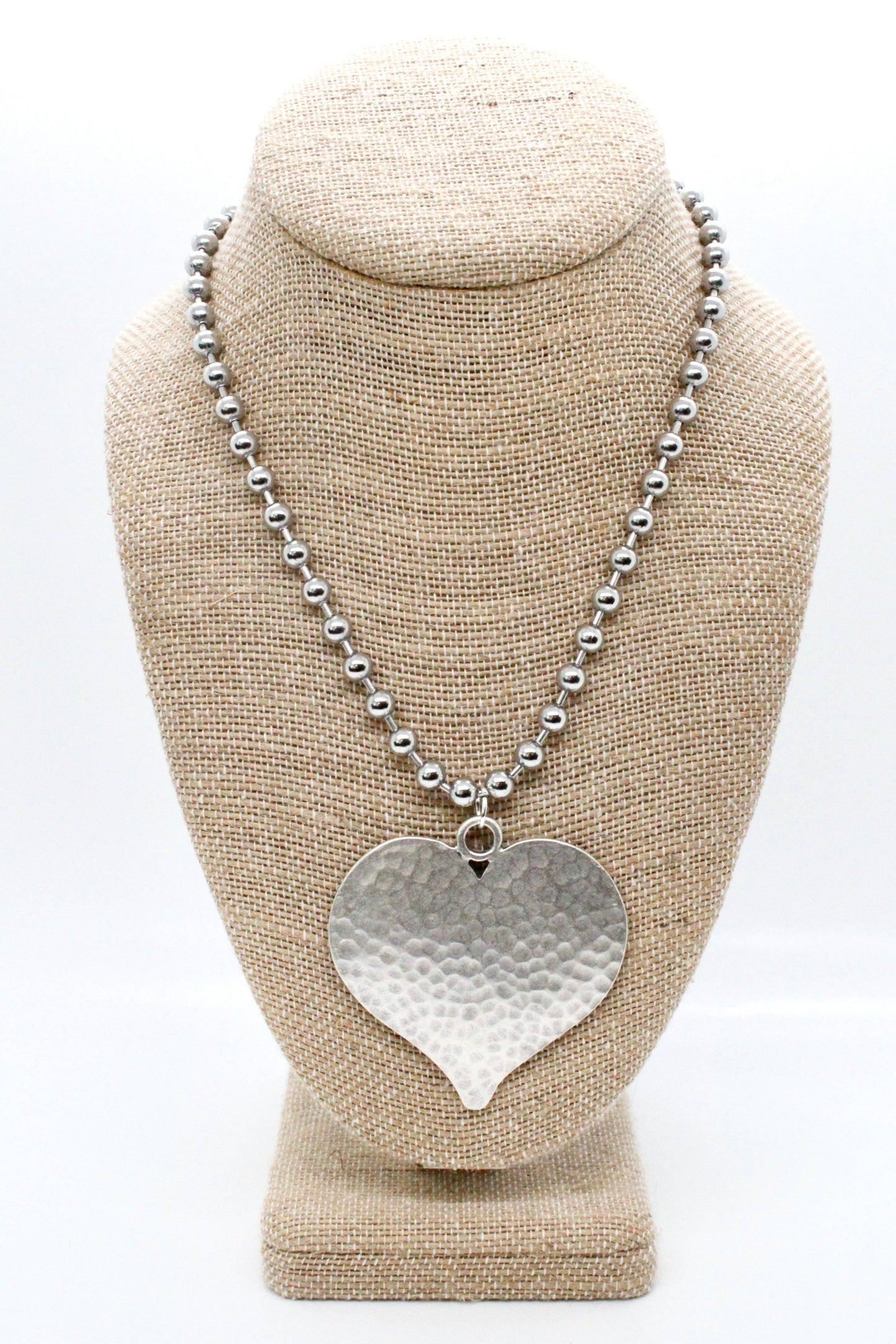 Large Hammered Heart Convertible Silver Chain Necklace: Single 6mm