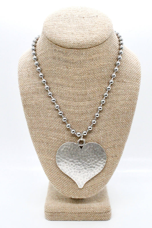 Large Hammered Heart Convertible Silver Chain Necklace: Single 6mm
