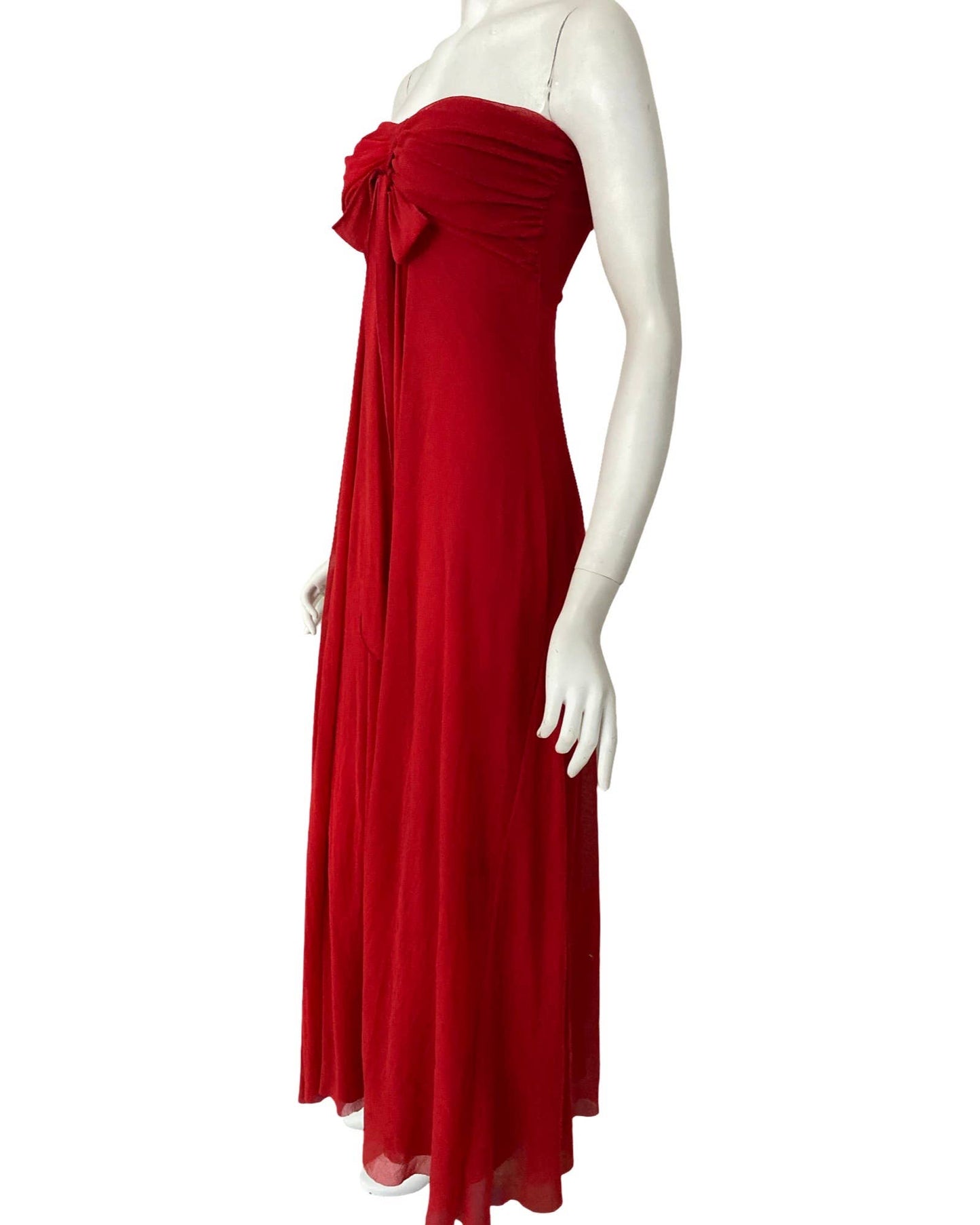 MAXIMA Long Strapless Flared Empire Mesh Print Dress Scarlet: M