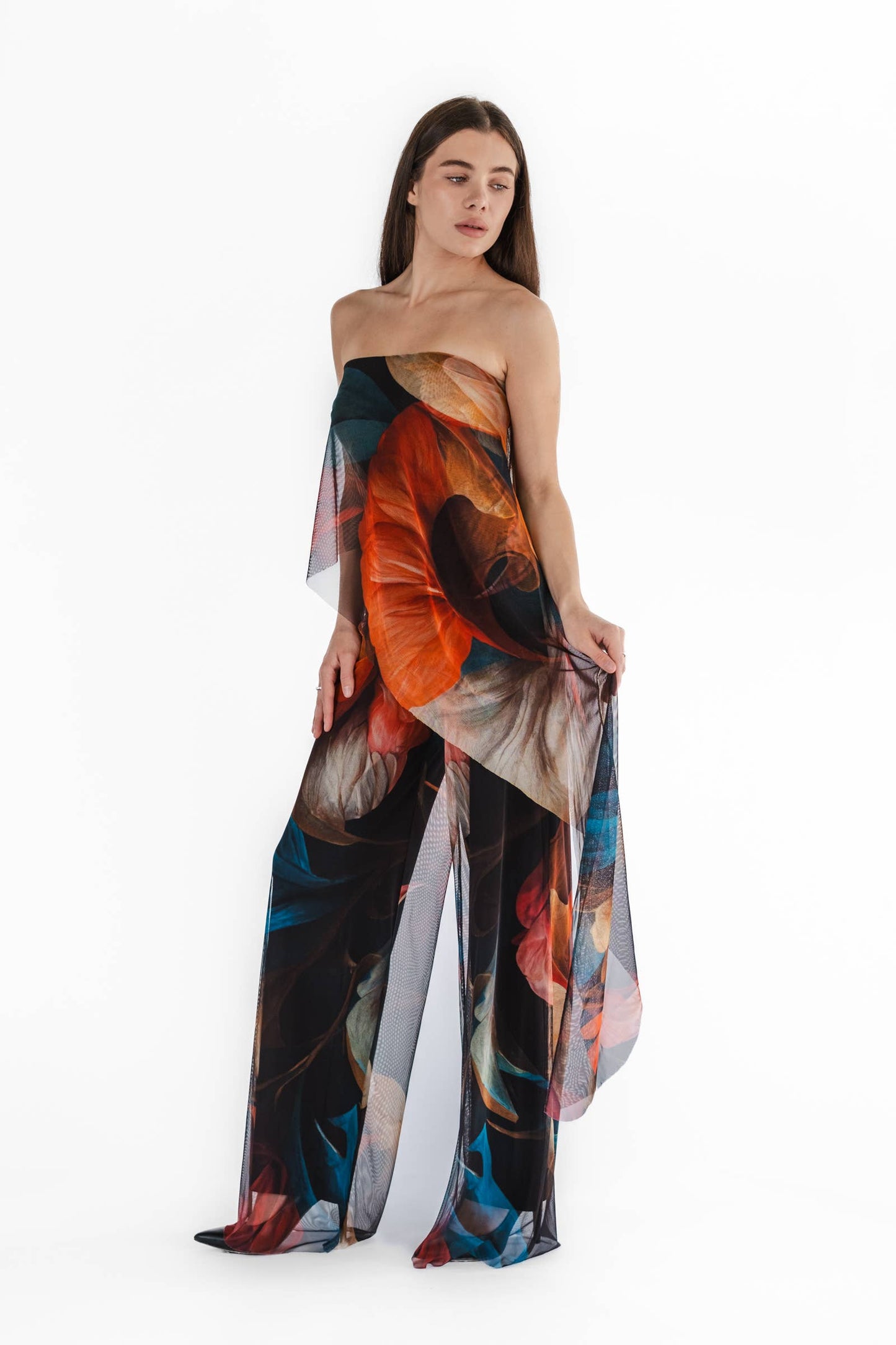 DELILA Strapless Printed Jumpsuit With Overlay - Elana Kattan