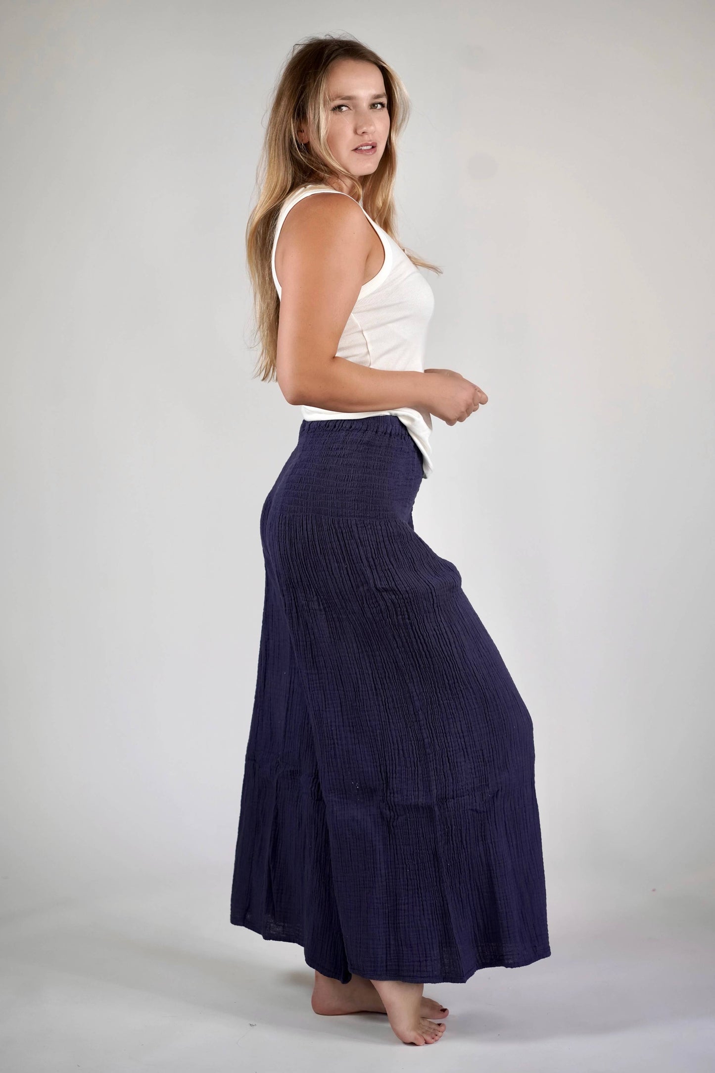 Arpa Double Cotton Gauze Pants Navy: Navy / One Size