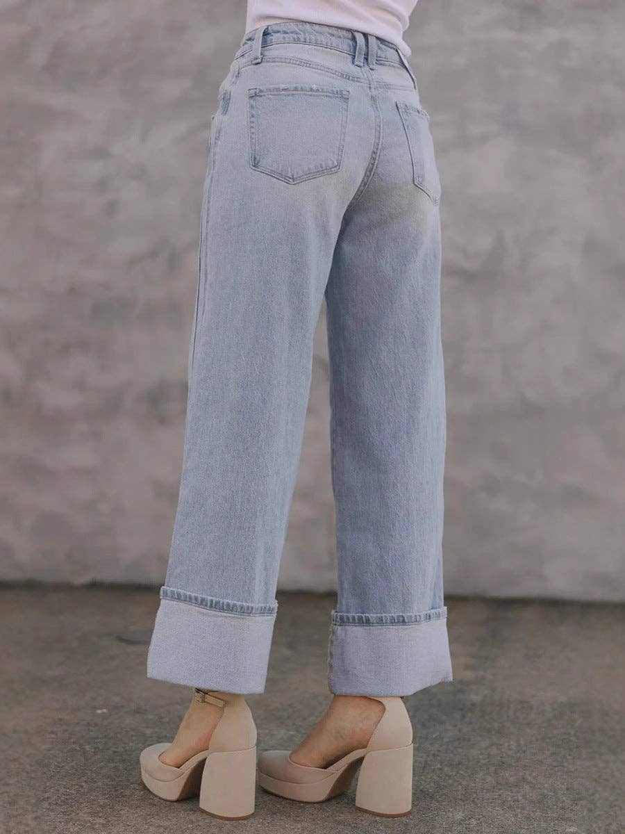 Casual Loose-Fit Mid-Rise Straight Leg Women's Fashion Jeans: Dark Blue / S
