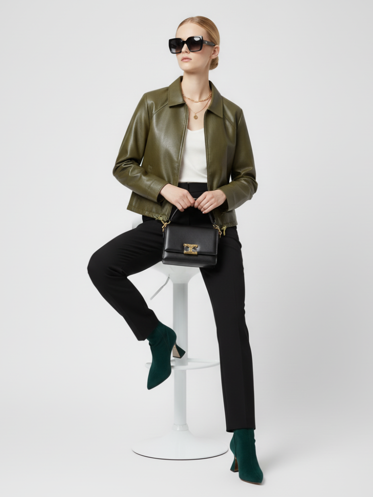 Women's Faux Leather Jacket WEST VILLAGE ECO FASHION BYMANYC ® New York: Green / M