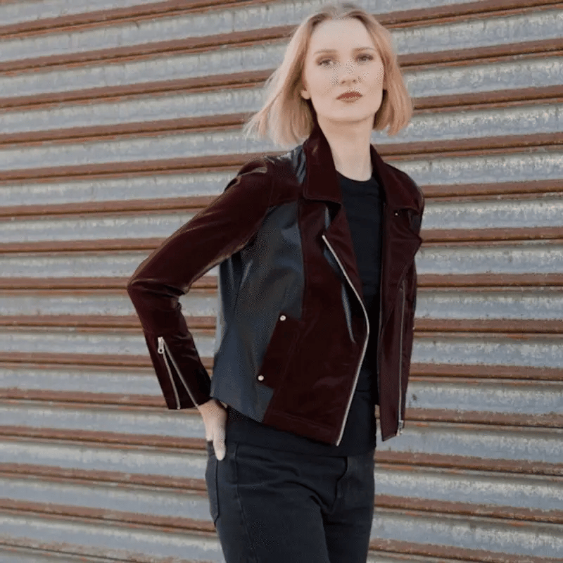 JK225H -Vinyl, Liquid Leather ™ Panel Zip Cuff Pocket Jacket: Black / L
