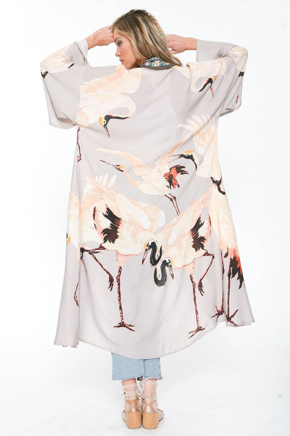 Story of the Crane Kimono - Slate | Bohemian Coverup Robe: Slate / One size