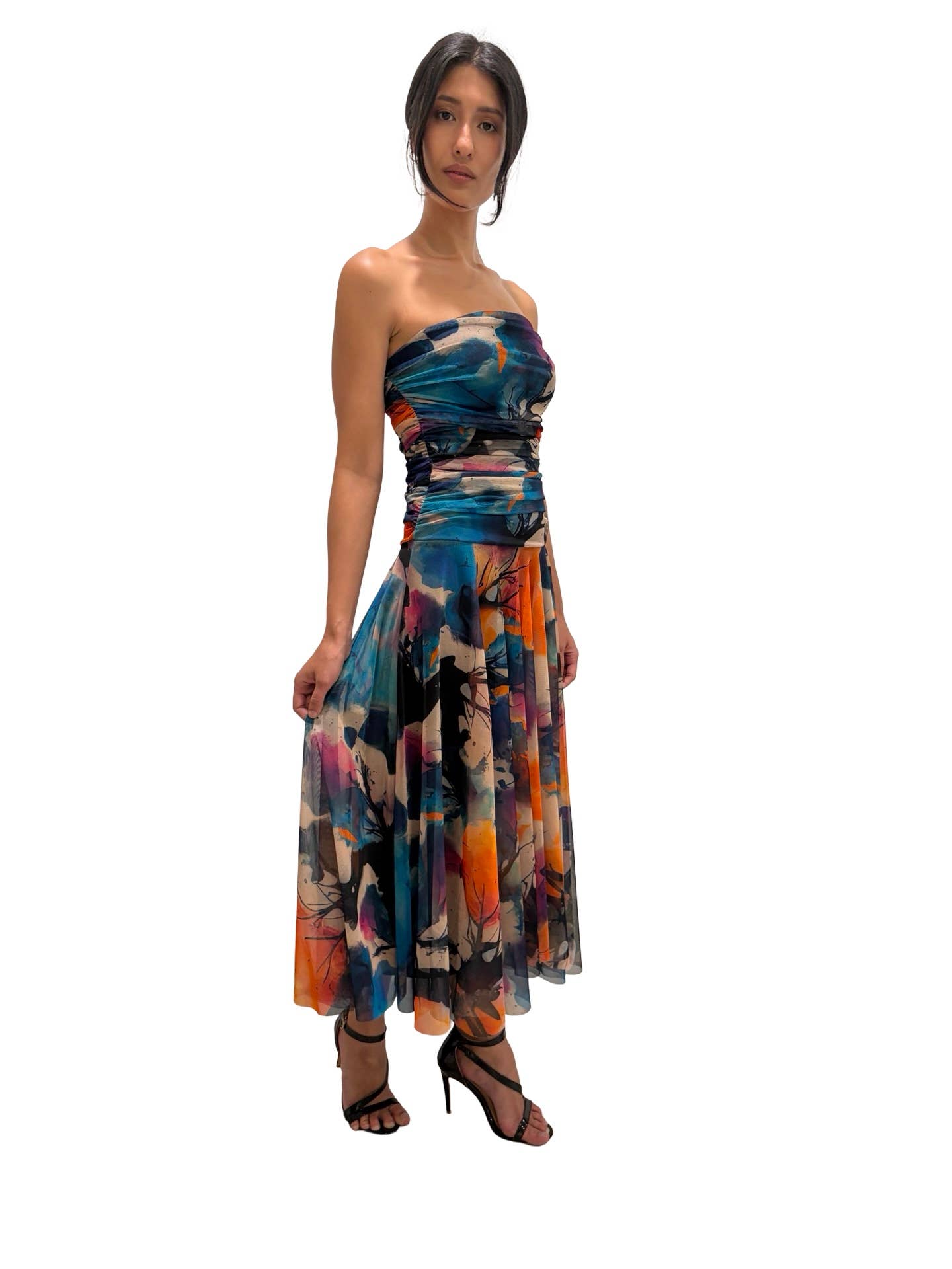 CANDY Strapless Ruched Bodice Circle Skirt Dress  : M